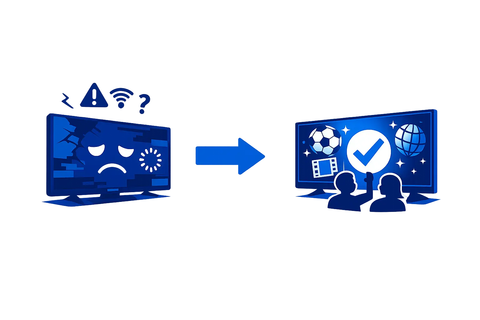Infographic van het ontstaan van MyIPTV NL — van frustratie met bufferende IPTV-diensten naar een betrouwbare Nederlandse IPTV-aanbieder met stabiele streams